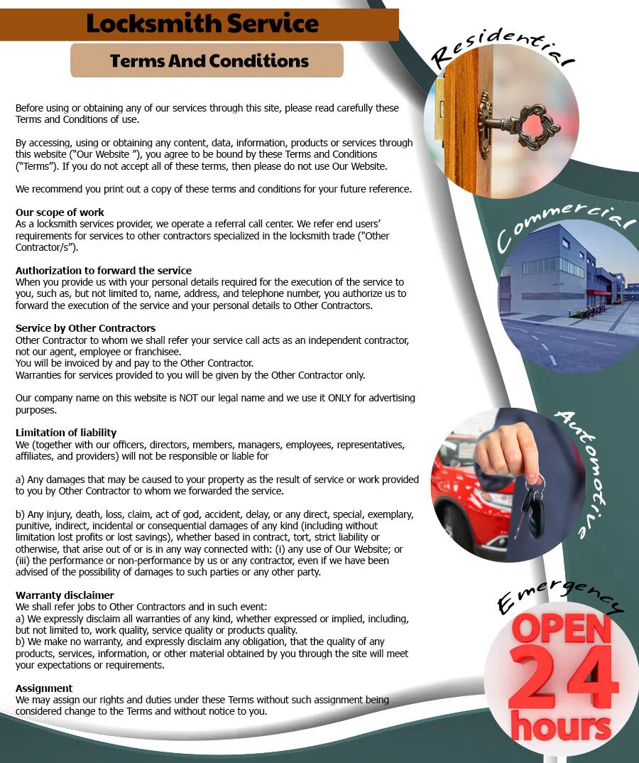 Derby Locksmith Service Derby, CT 203-347-3162 - Terms-and-conditions